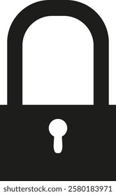 Black and white illustration of lock-block for barn garage door other. Closed Padlock in black and white. Closed lock icon