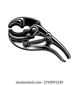A black and white illustration of a locking pliers tool, also known as Vise-Grips.