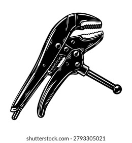 A black and white illustration of a locking pliers, also known as Vise-Grips, on a white background.
