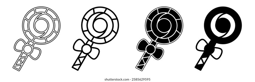 Black and white illustration of a lolipop. Lolipop icon collection with line. Stock vector illustration.