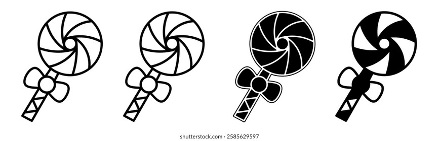 Black and white illustration of a lolipop. Lolipop icon collection with line. Stock vector illustration.