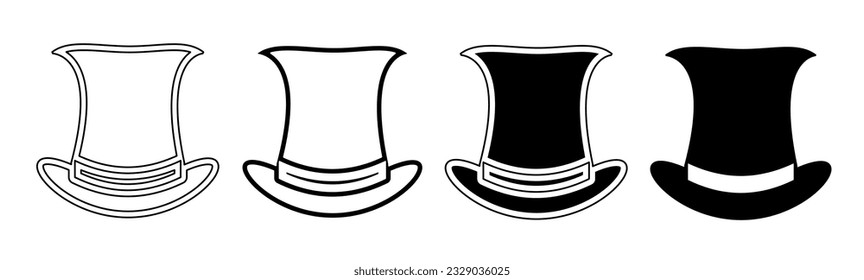Black and white illustration of a magic hat. Magic hat icon collection. Stock vector illustration.