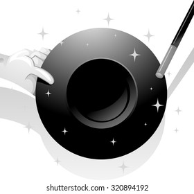 Black and White Illustration of a Magician Holding a Magic Hat