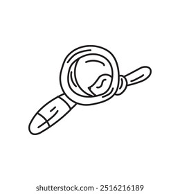 Black and white illustration of a magnifying glass, symbolizing search, investigation, and discovery.