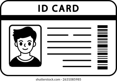 black and white illustration of a male ID card
