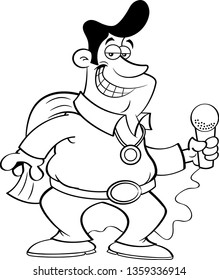 Black and white illustration of a man dressed as a Rock and Roll singer.
