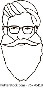 black and white illustration of a man in a glasses with a beard