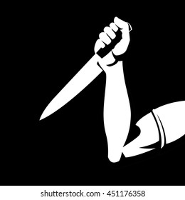 Black and white illustration of a man holding a knife