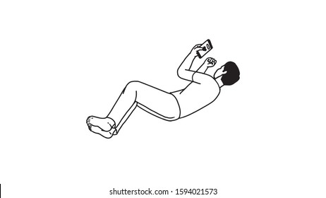 black and white illustration of a man in love getting romantic and receive a good positive message from his social media on his phone