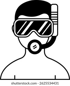 black and white illustration of a man wearing a snorkel mask