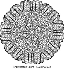 Black and white illustration of a mandala - a flower of life. Cosmic space.