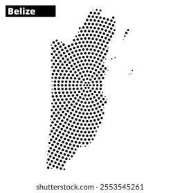 Black and white illustration of the map of Belize highlighting its geographical outline and coastal areas.