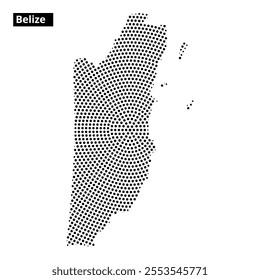 Black and white illustration of the map of Belize highlighting its geographical outline and coastal areas.