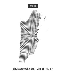 Black and white illustration of the map of Belize highlighting its geographical outline and coastal areas.