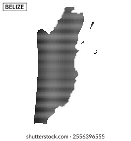 Black and white illustration of the map of Belize highlighting its geographical outline and coastal areas.