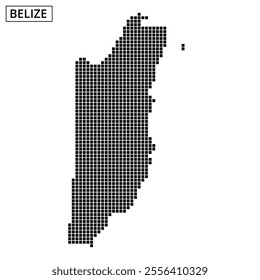 Black and white illustration of the map of Belize highlighting its geographical outline and coastal areas.