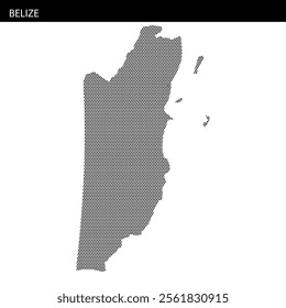 Black and white illustration of the map of Belize highlighting its geographical outline and coastal areas.