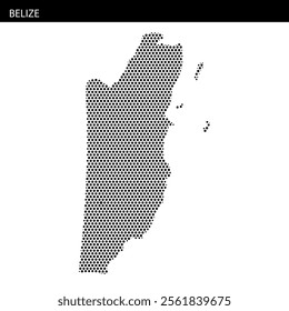 Black and white illustration of the map of Belize highlighting its geographical outline and coastal areas.