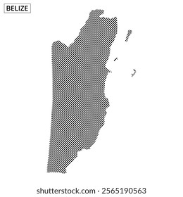 Black and white illustration of the map of Belize highlighting its geographical outline and coastal areas.