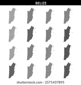 Black and white illustration of the map of Belize highlighting its geographical outline and coastal areas.