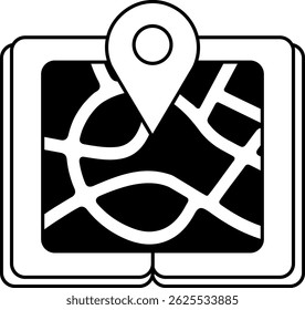 black and white illustration of a map with Location Pin