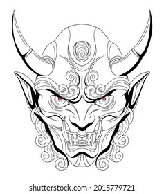 black and white illustration mask in comic style with border-line