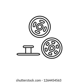 Black & white illustration of metal snap fasteners. Stud denim buttons. Vector line icon. Isolated object on white background