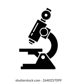 A black and white illustration of a microscope, a scientific instrument used for viewing small objects.