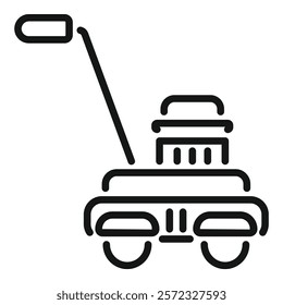 Black and white illustration of a modern lawn mower icon suitable for web and print