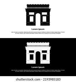 A black and white illustration of Monumen Simpang Lima Gumul in Kediri, Jawa Timur as the main idea. the meeting place of several cities in Indonesia. Similar to Arc de Triompe Paris