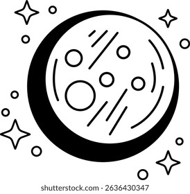 black and white illustration of a moon
