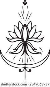 black and white illustration. Moon and lotus design. Decorative circle ornament in ethnic oriental style. Vector abstract mandala pattern. Yoga logos. decorative round ornaments.