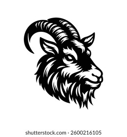 Black and white illustration of a mountain goat head with big horns, Black And White Goat Head Silhouette vector