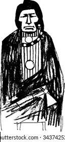 Black and white illustration of native american indian chief. Vector sketch style illustration 