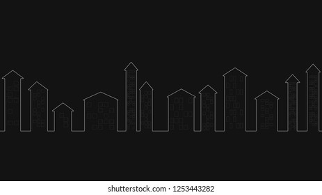 Black and white illustration of a night city.