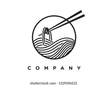 black white illustration noodle logo.