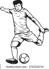 black and white illustration with the object of a soccer player who is going to kick the ball