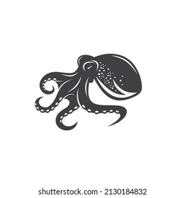 black and white illustration of octopus, vector art.