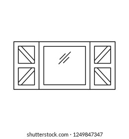 Black & white illustration of old window shutter. Vector line icon of wooden vintage outdoor jalousie. Isolated object on white background