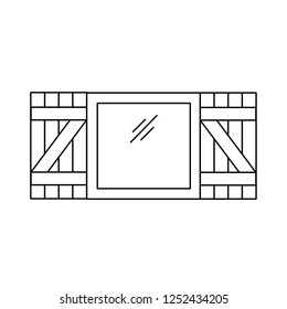 Black & white illustration of old window shutter. Vector line icon of wooden vintage outdoor jalousie. Isolated object on white background