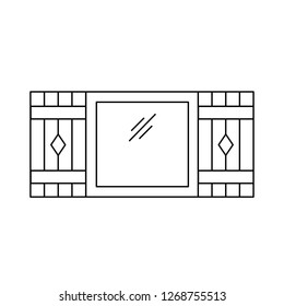 Black & white illustration of old window shutter. Vector line icon of wooden vintage outdoor jalousie. Isolated object on white background