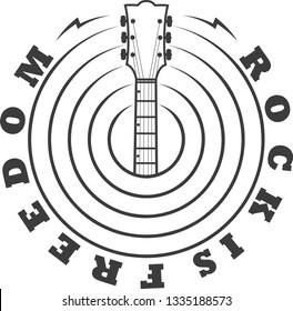 Black and white illustration on the theme of rock. Guitar and text rock is freedom