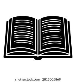 A black and white illustration of an open book, showcasing detailed pages suitable for educational, literary, or reading-related themes.