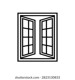 Black And White Illustration Of Open Double Hung Window Frames