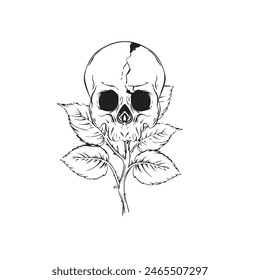 black and white illustration ornament engraving flower skull