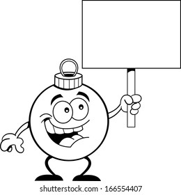 Black and white illustration of an ornament holding a sign.