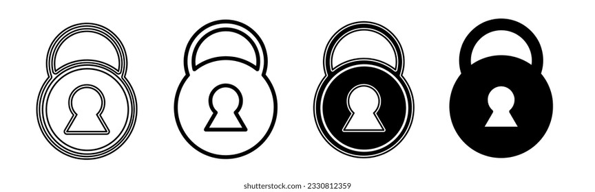 Black and white illustration of a padlock. Padlock icon collection with line. Stock vector illustration.