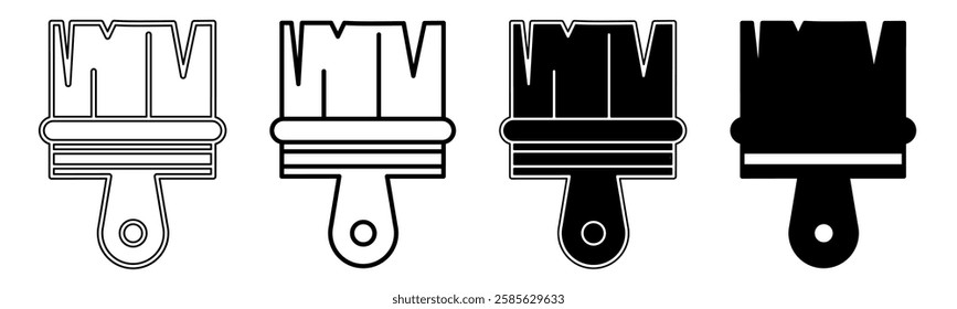 Black and white illustration of a painting brush. Painting brush icon collection with line. Stock vector illustration.