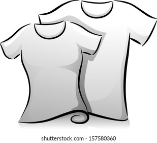 Black and White Illustration of a Pair of Men's and Women's Shirts