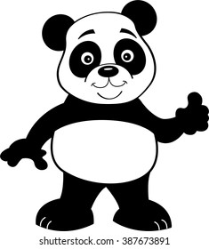 Black and white illustration of a panda bear giving thumbs up.